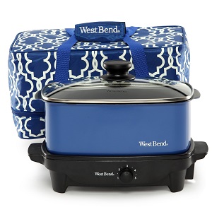 West Bend 5-Quart Versatility Slow Cooker with Insulated Tote and Transport Lid, Blue