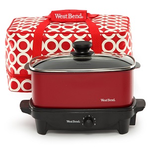 West Bend 5-Quart Versatility Slow Cooker with Insulated Tote and Transport Lid, Red